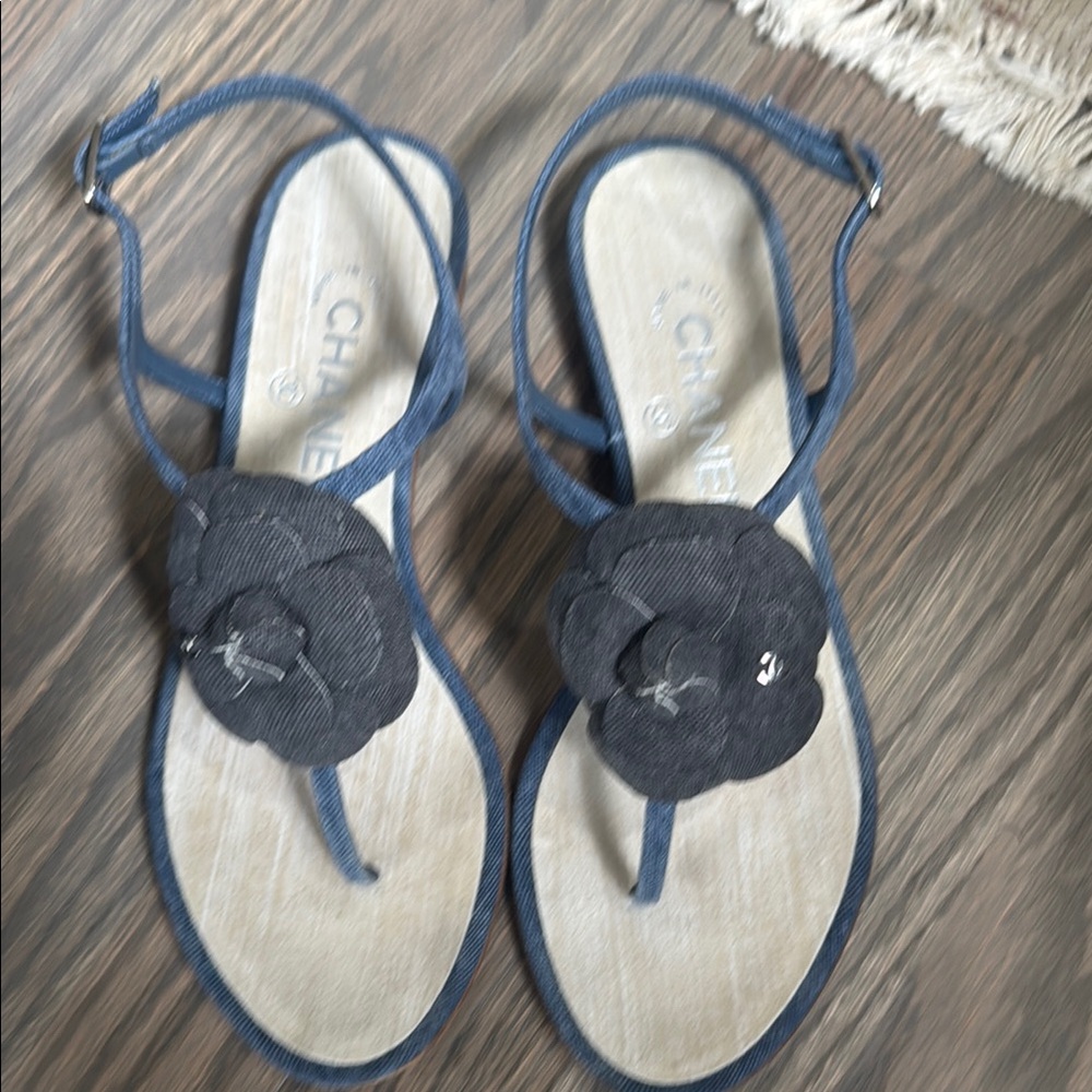CHANEL Blue and Black Sandals